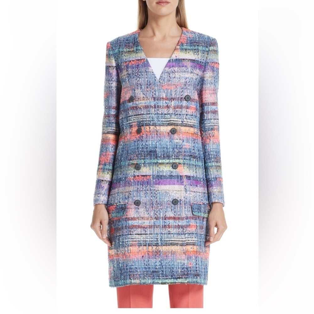 Emporio Armani Tweed Multicolor Double-Breasted Coat Size 42 NWOT